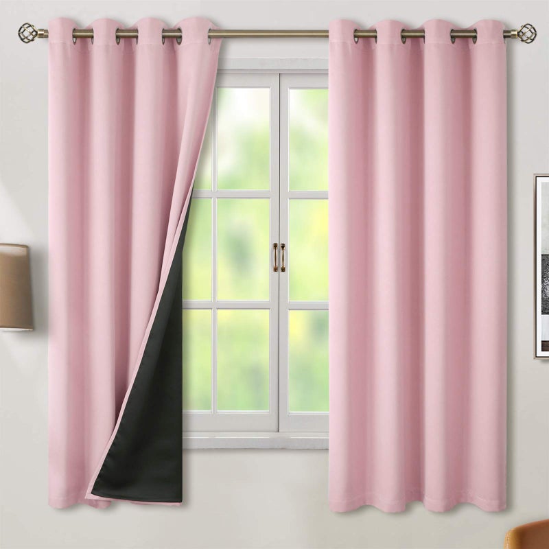 BGment Baby Pink 100% Blackout Curtains for Nursery Bedroom 63 Inch Length 2 Panels, Thermal Insulated Full Light Blocking Grommet Noise Cancelling Window Curtains for Girls Room, 52 Inch Wide Each - Image 1